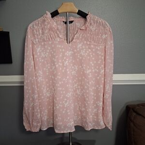 Elegant Pink Blouse with White Patterns